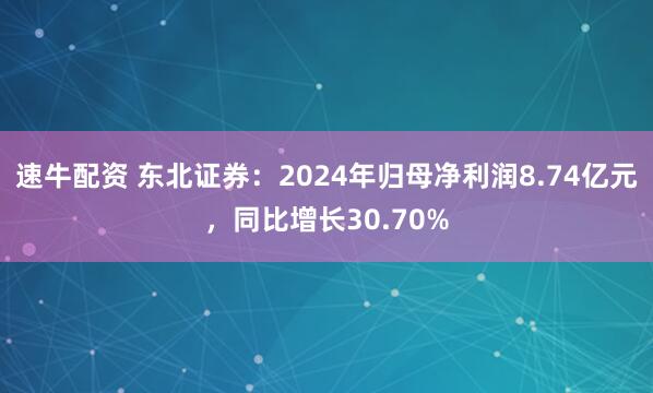 速牛配资 东北证券：2024年归母净利润8.74亿元，同比增长30.70%