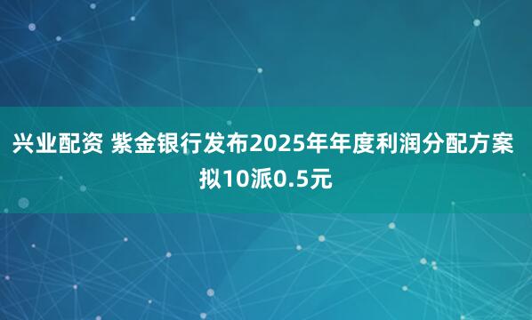 兴业配资 紫金银行发布2025年年度利润分配方案 拟10派0.5元